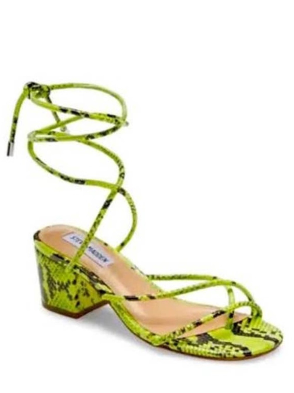 Steve Madden Neon Green Snake Lace Up Block Heel Sandals Size 9 NWT